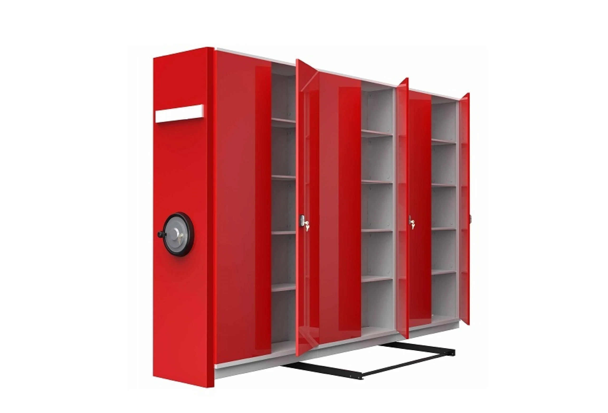 Üçlü Çift Yüzlü Volanlı Kapaklı Arşiv Dolabı Kırmızı Çapraz