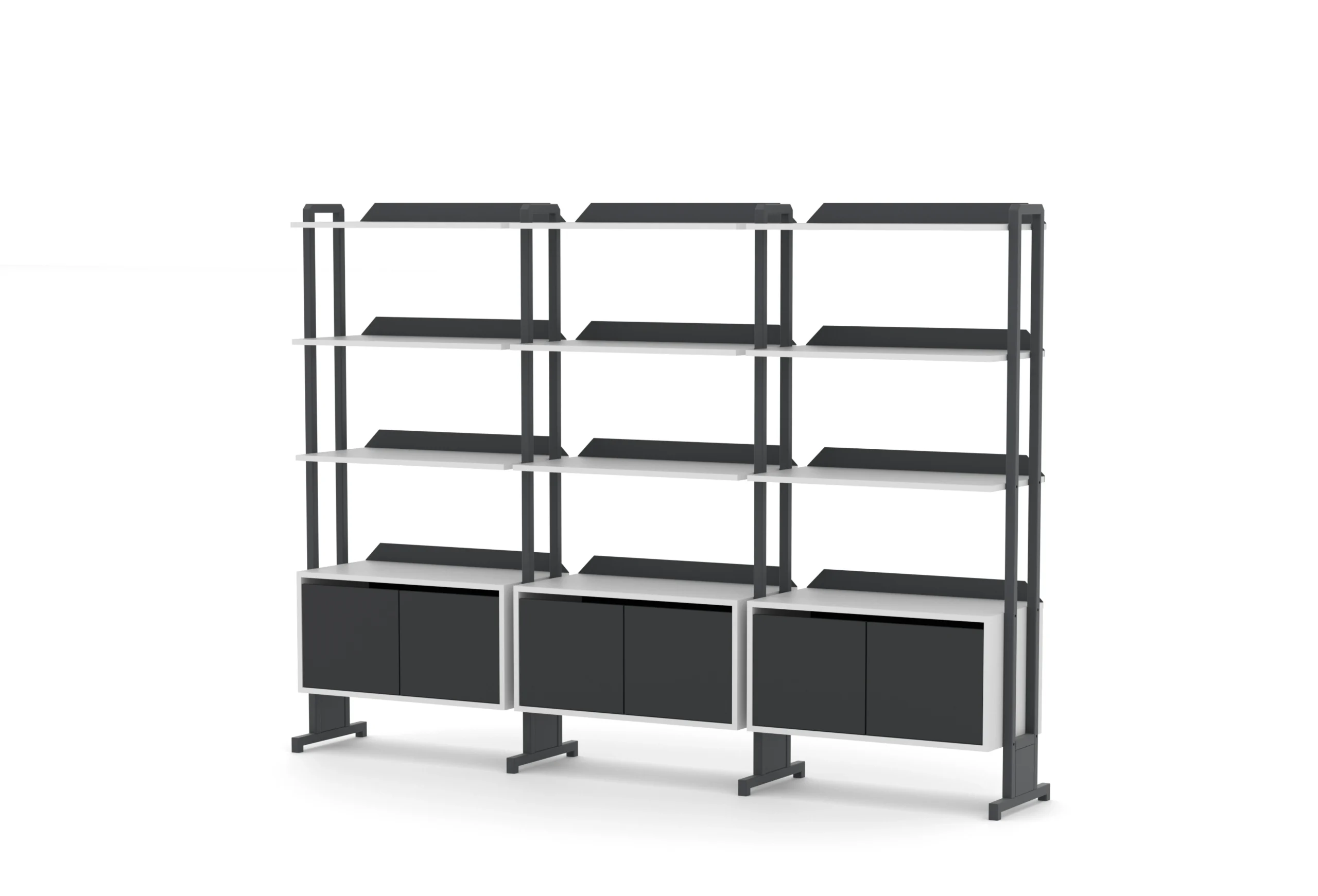 Üçlü Üç Raflı Modüler Dolap Antrasit Çapraz