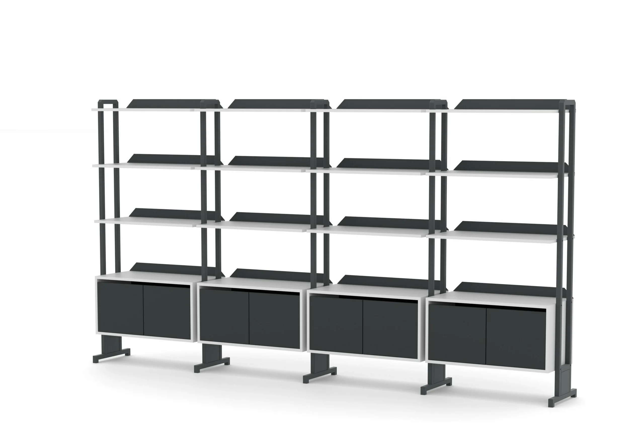 Dörtlü Üç Raflı Modüler Dolap Antrasit Çapraz